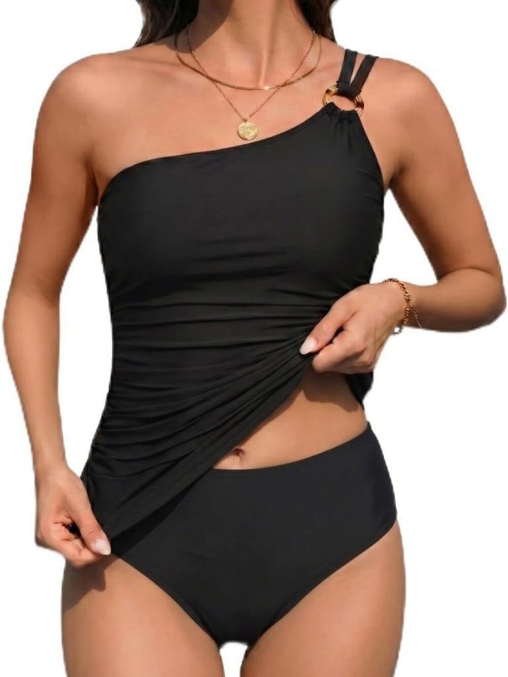 Stylish Two-Piece Tankini Set for Women | Tummy Control One-Shoulder Swimwear